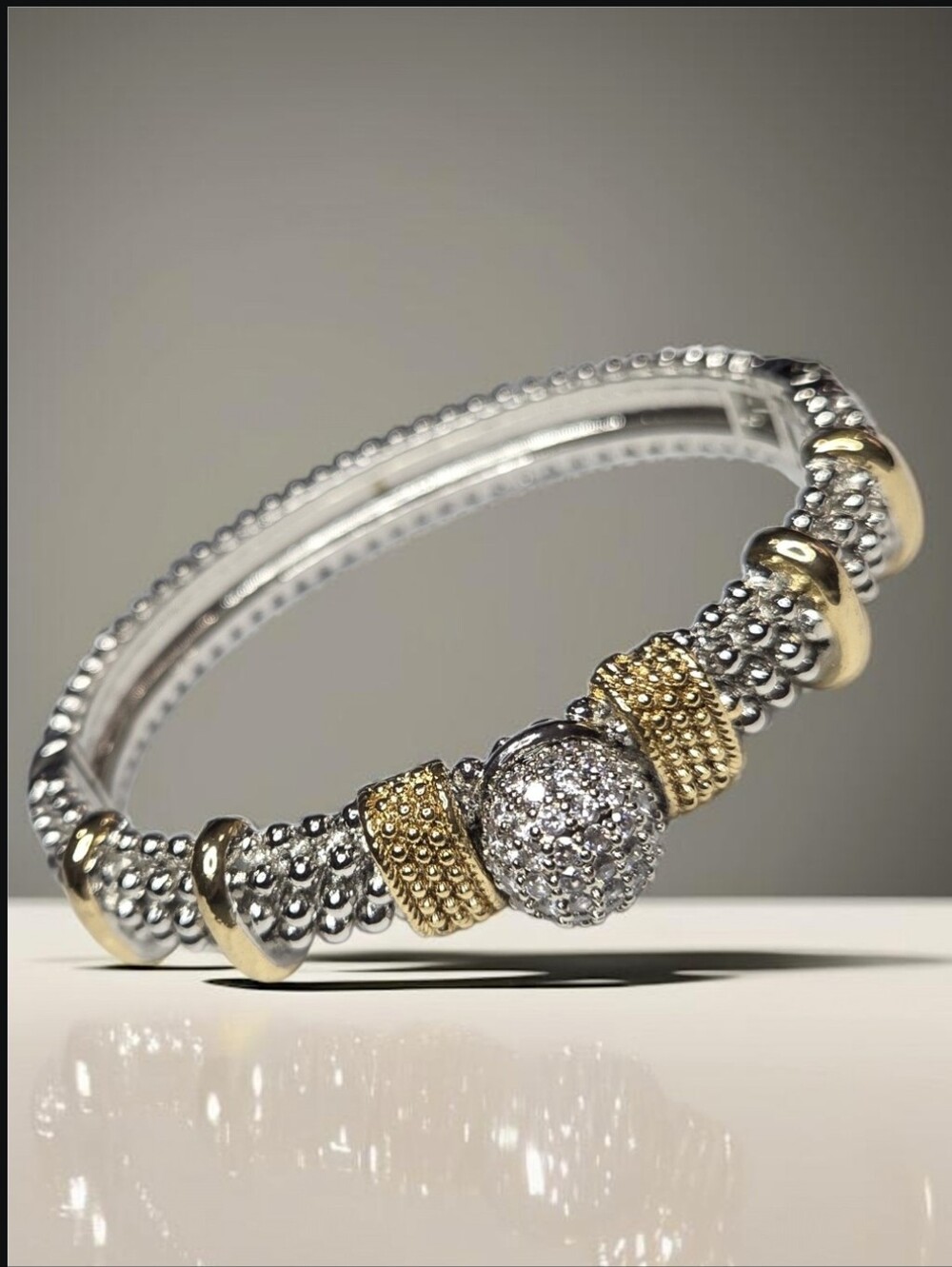Luxury Designer Chunky Silver Gold Plated Caviar Domed Zircon Crystal Bracelet
